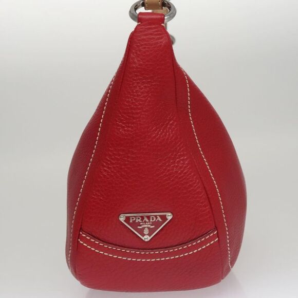 Prada Triangle Logo Red Leather Shoulder Bag (Pre-Owned) - Picture 4 of 16